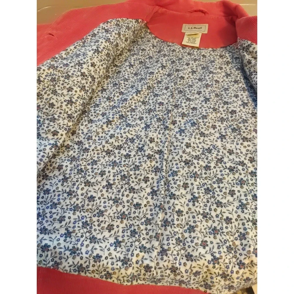 L.L Bean women Orange Corderoy Floral Liner Long sleeve Classic Jacket Size S‎